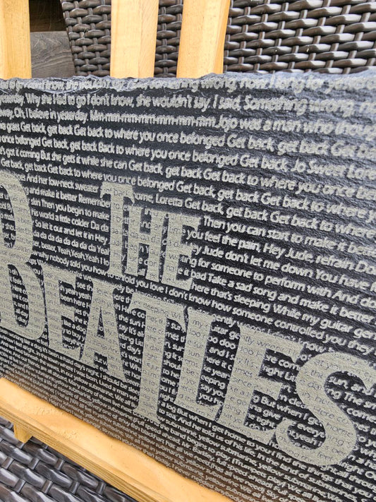 slate The Beatles Song Lyrics Plaque – 30cm x 20cm – Laser Engraved