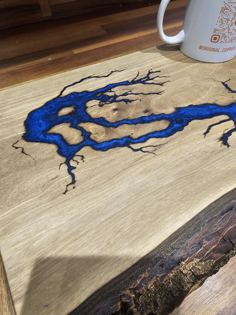 SOLD! chopping board Large Olive Wood & Blue Epoxy Resin