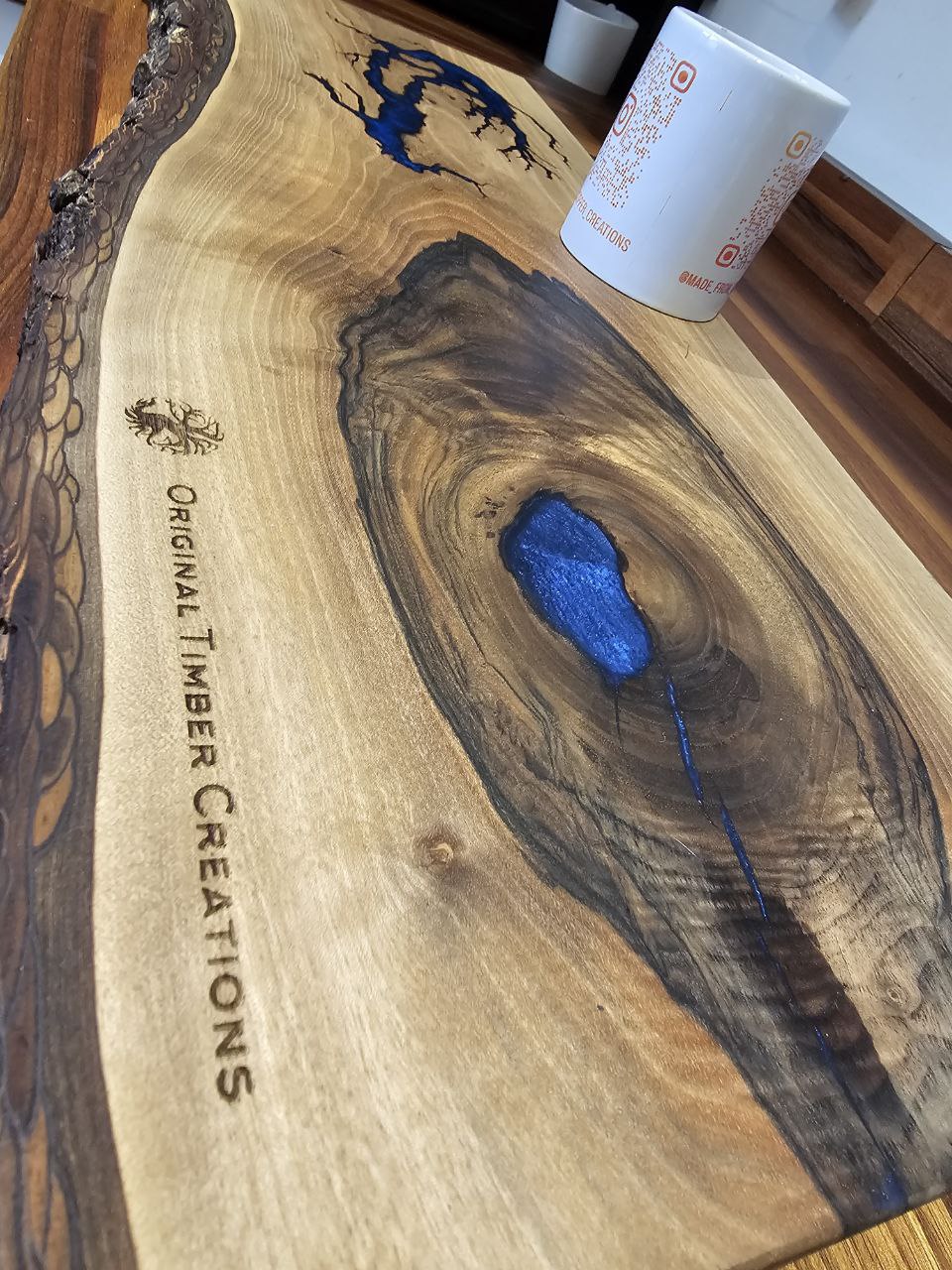 SOLD! chopping board Large Olive Wood & Blue Epoxy Resin