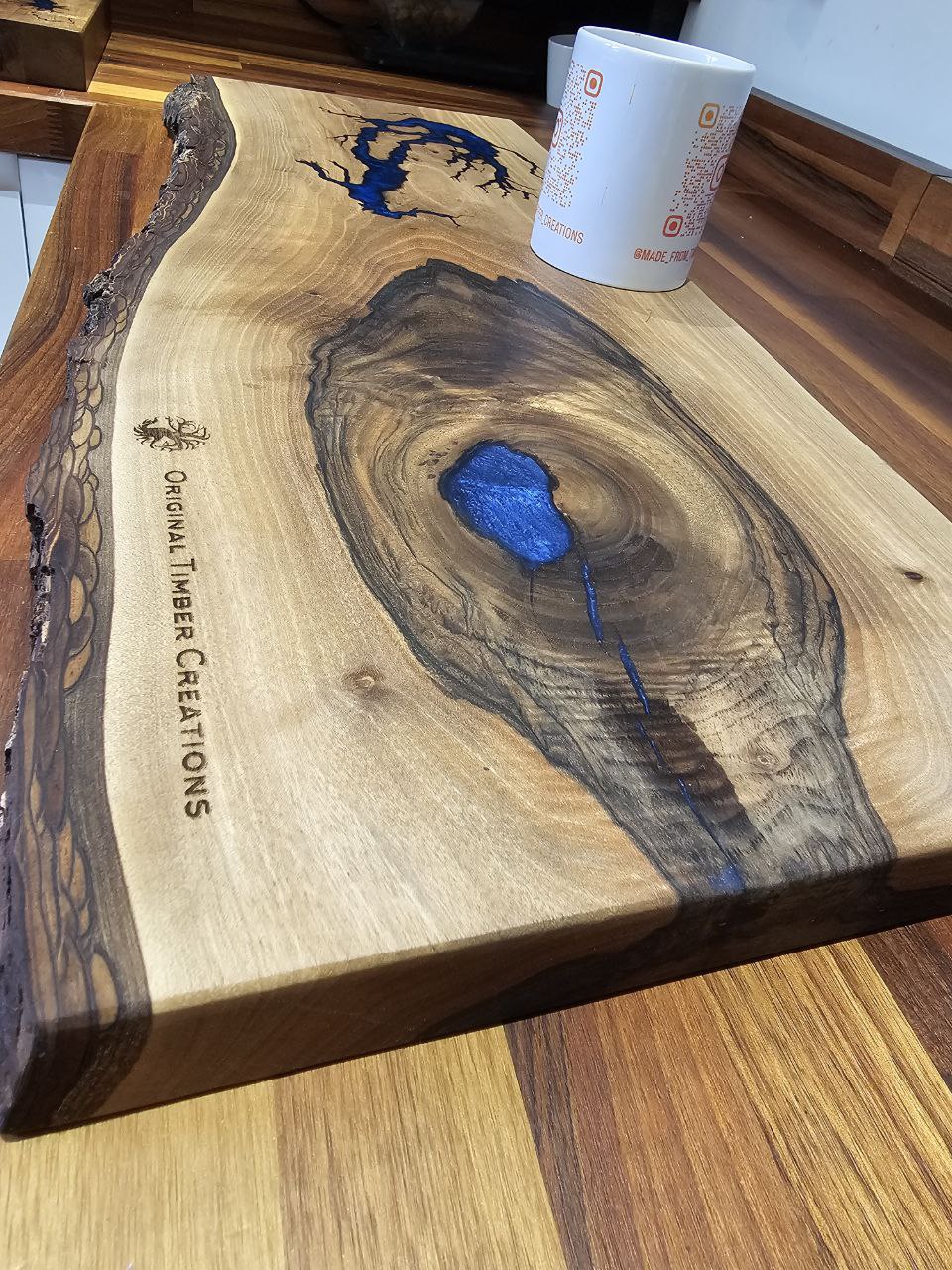 SOLD! chopping board Large Olive Wood & Blue Epoxy Resin