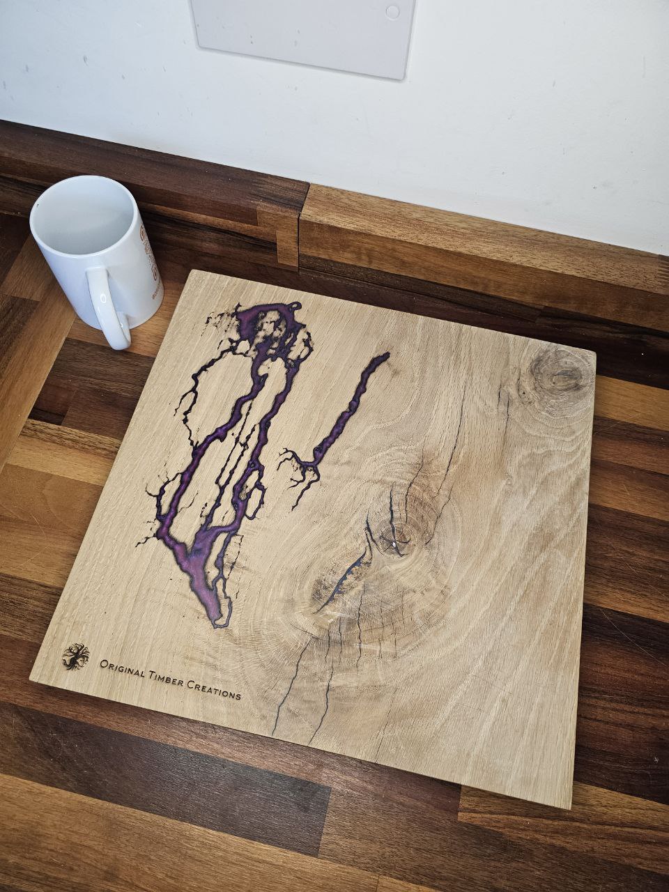 chopping board Purple Epoxy Resin and Fractal Burned Wood Board