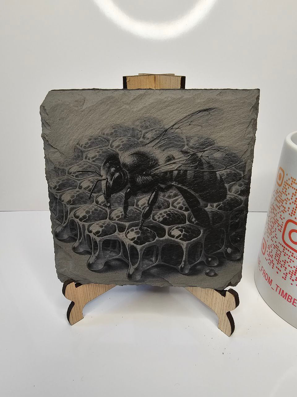 Slate Bee & Honeycomb Engraved Slate Coasters | Nature-Inspired Gift |