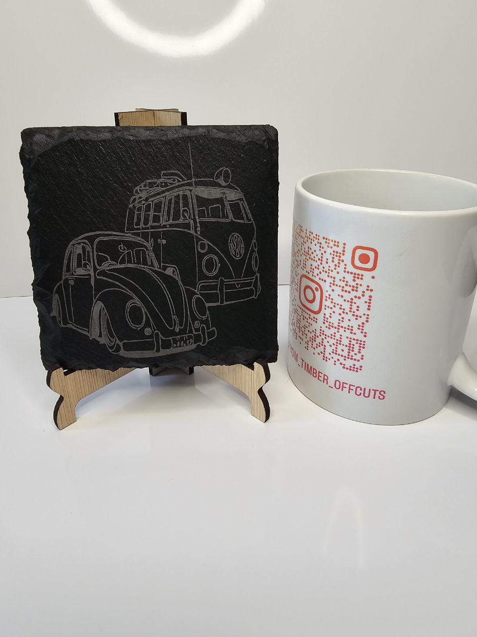 Slate VW Beetle & Camper Van Engraved Slate Coasters | Handmade Set