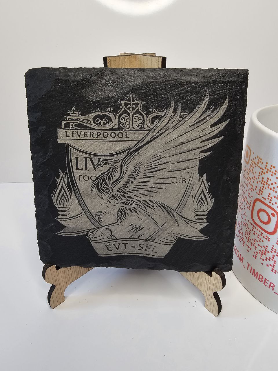 Slate Liverpool Liver Bird Shield Fan Art Engraved Coasters