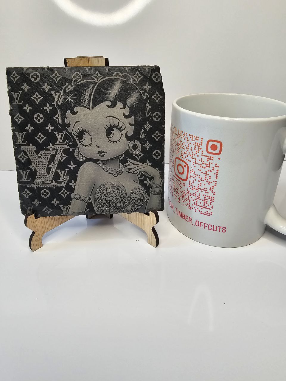 slate Betty Boop LV Style Fan Art Engraved Coasters | Handmade Set