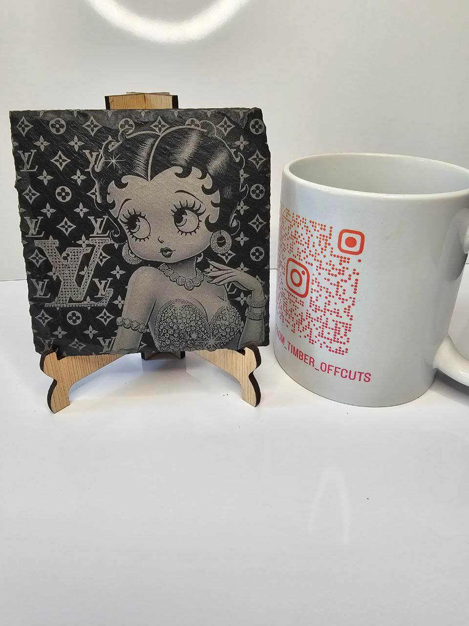slate Betty Boop LV Style Fan Art Engraved Coasters | Handmade Set