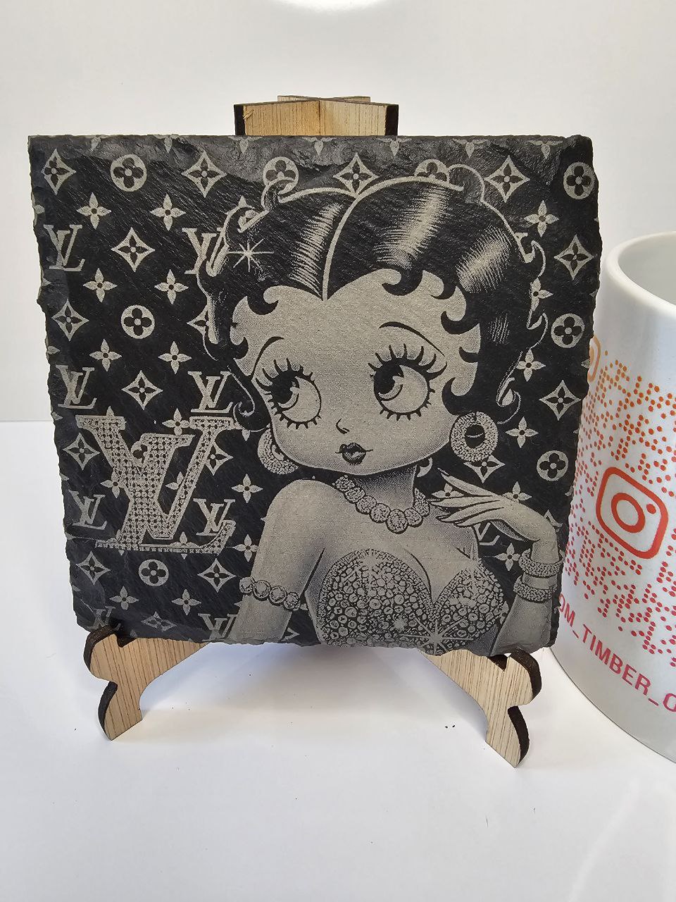 slate Betty Boop LV Style Fan Art Engraved Coasters | Handmade Set