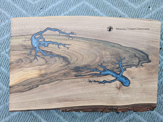 chopping board Live Edge Walnut Board with Blue Epoxy | Fractal Burned