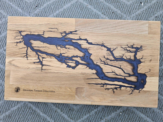 chopping board Fractal Burned Oak with Blue Epoxy | 450x250x40mm |