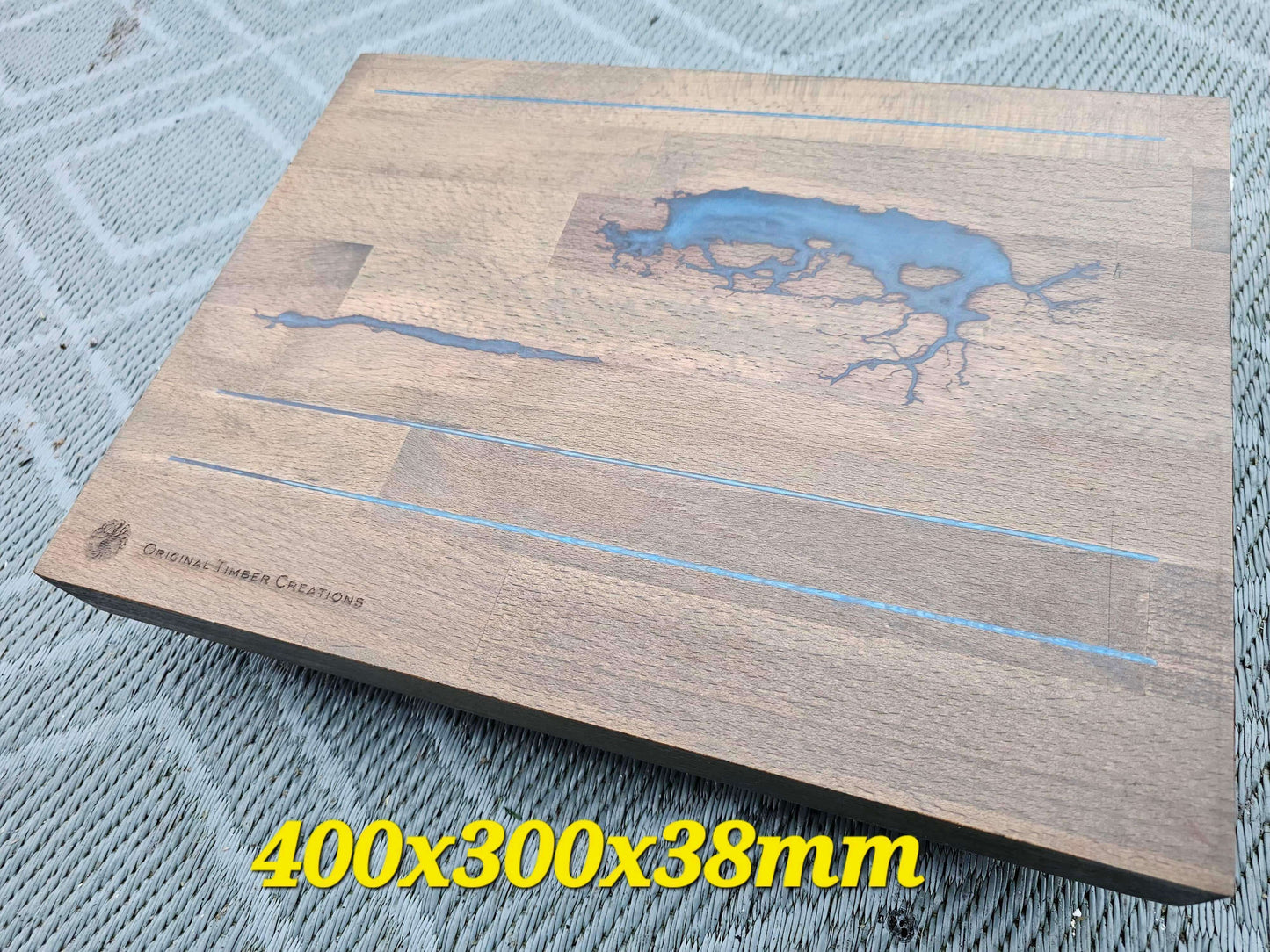 Chopping Board Fractal Burned Blue Resin – Handmade Cutting Board