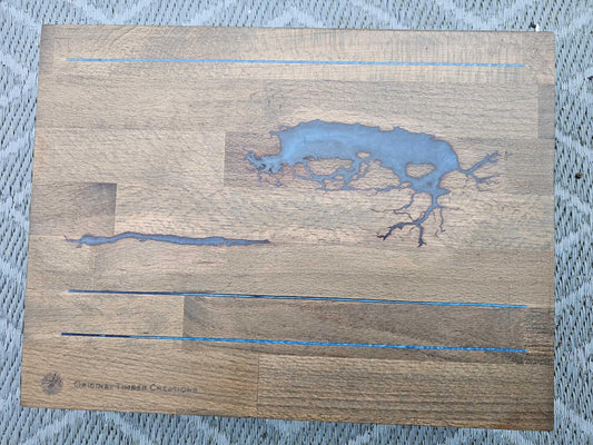 Chopping Board Fractal Burned Blue Resin – Handmade Cutting Board