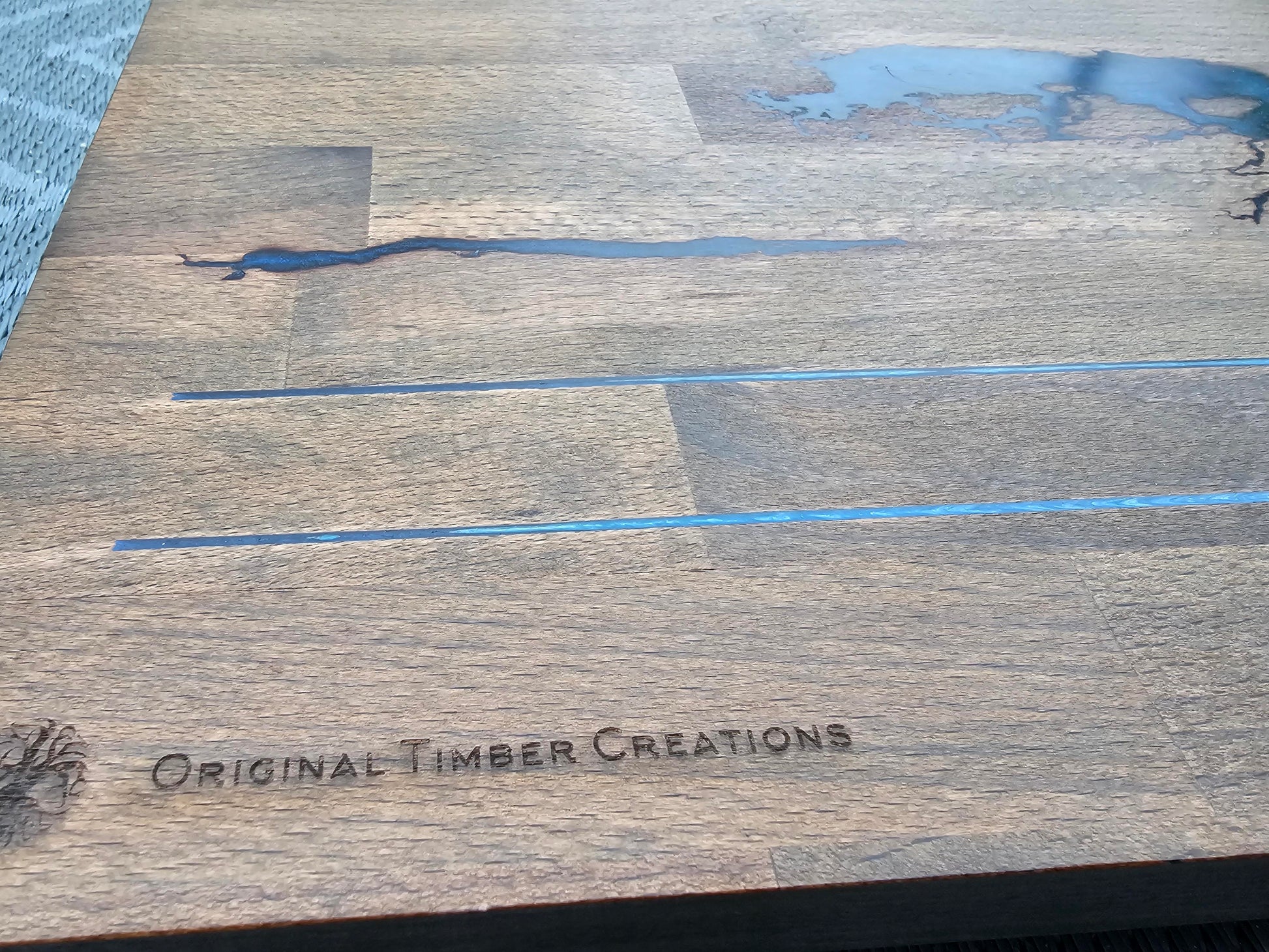 Chopping Board Fractal Burned Blue Resin – Handmade Cutting Board