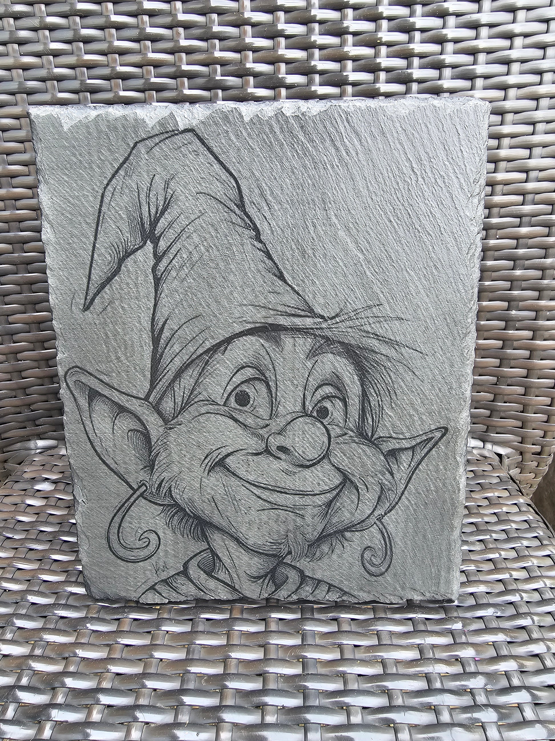 slate Whimsical Elf Slate Wall Art – Laser Engraved Gnome