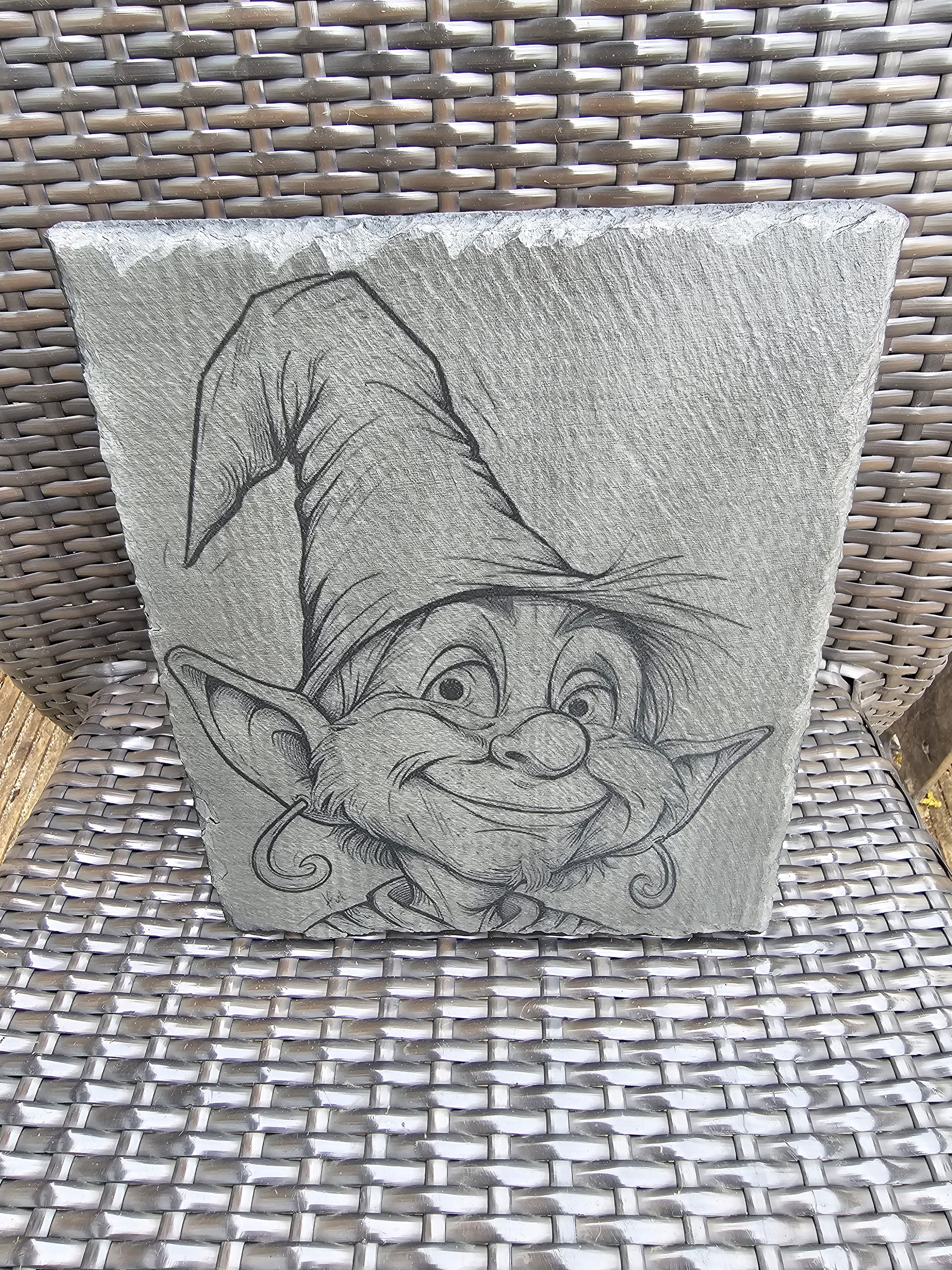 slate Whimsical Elf Slate Wall Art – Laser Engraved Gnome