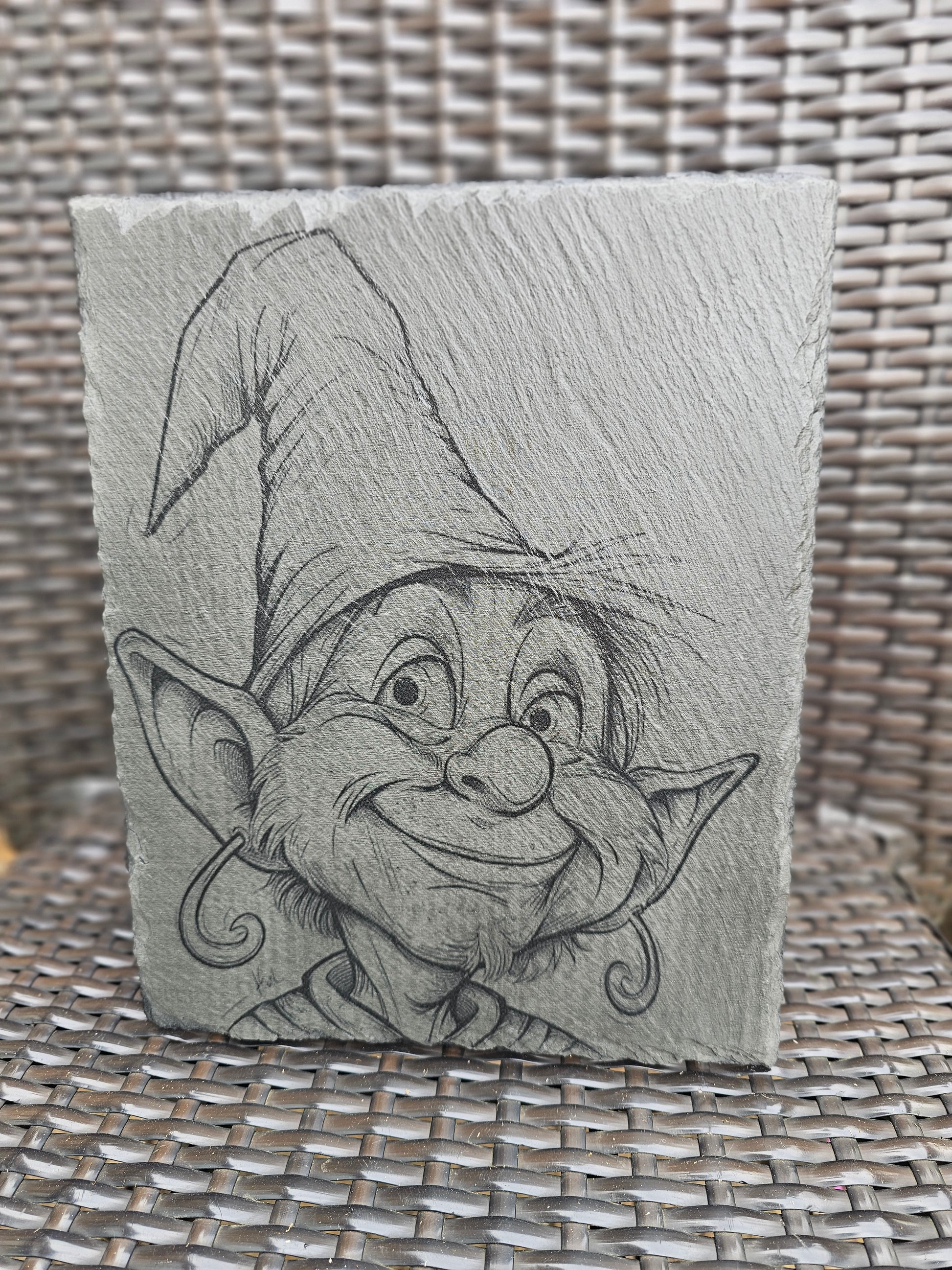 slate Whimsical Elf Slate Wall Art – Laser Engraved Gnome