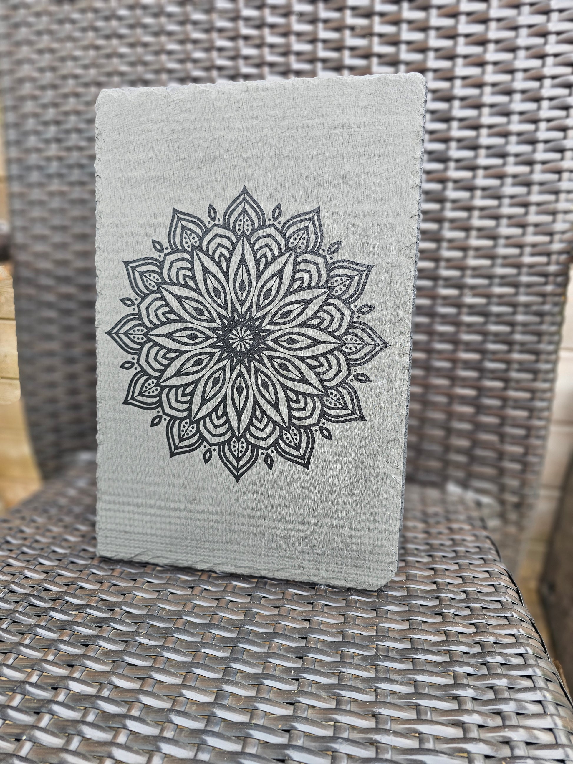 Slate Mandala Engraved Sign | Laser Etched Wall Art | Handmade Boho