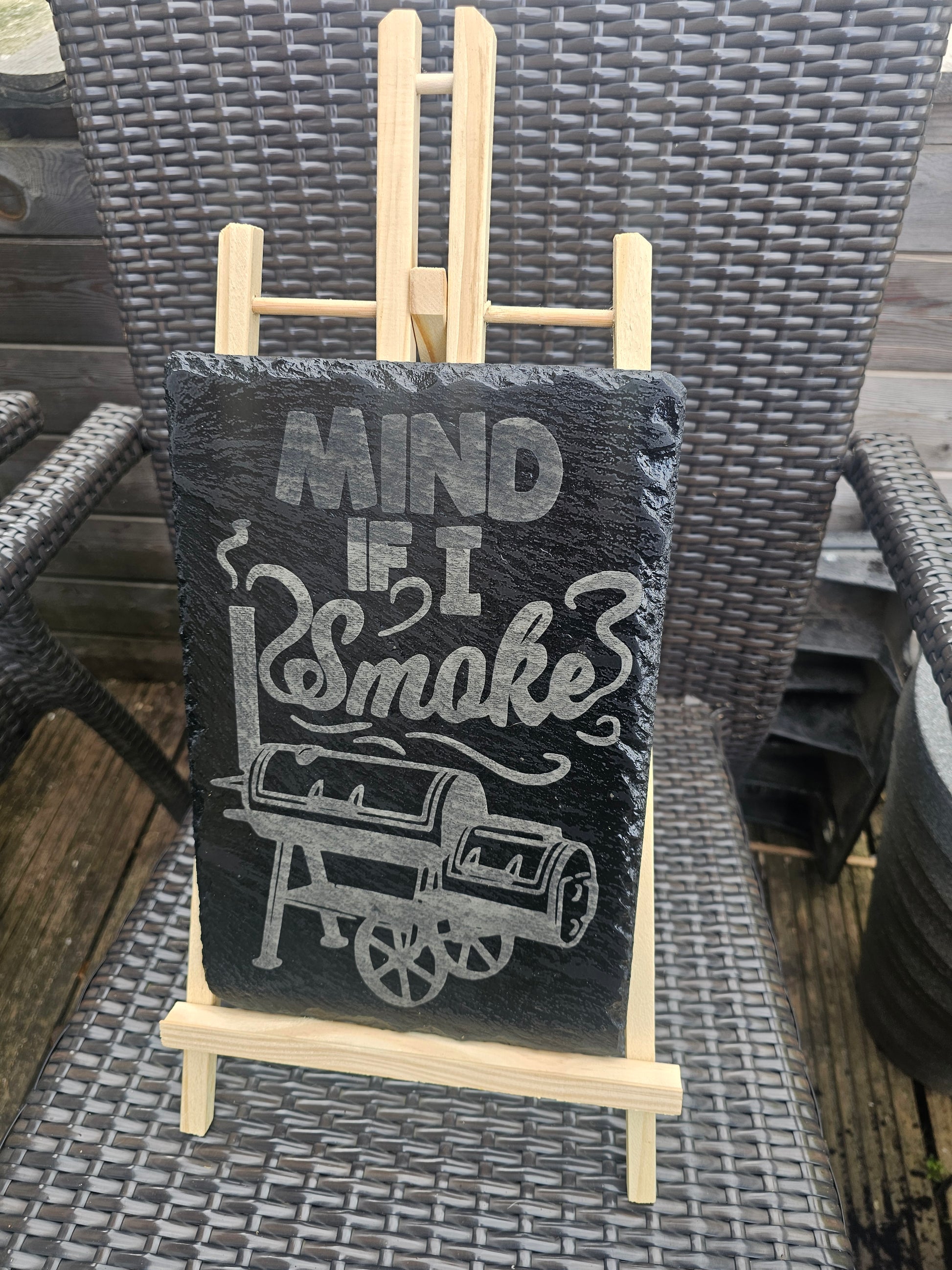 slate Funny BBQ Sign – “Mind If I Smoke?” Laser Engraved Smoker Plaque