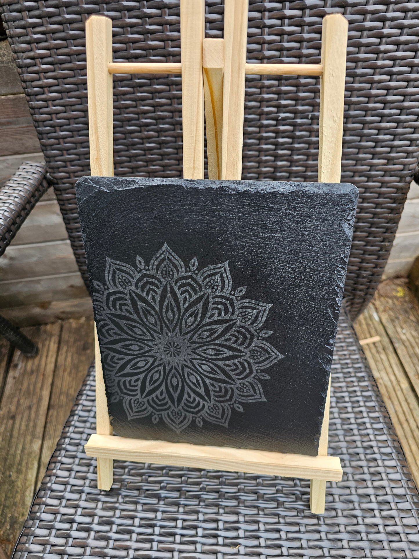 Slate Corner Mandala Engraved Sign | Laser Etched Wall Art