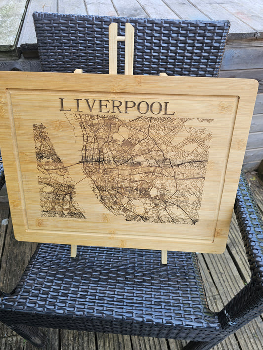 chopping board. Liverpool City Map – Laser Engraved Bamboo Kitchen Gift