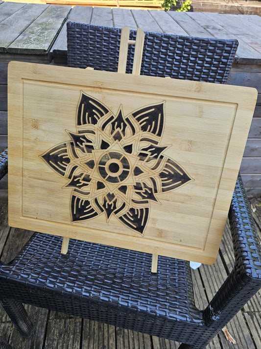 Chopping Board Mandala Bamboo with Upstand – Laser Engraved (45x34cm)