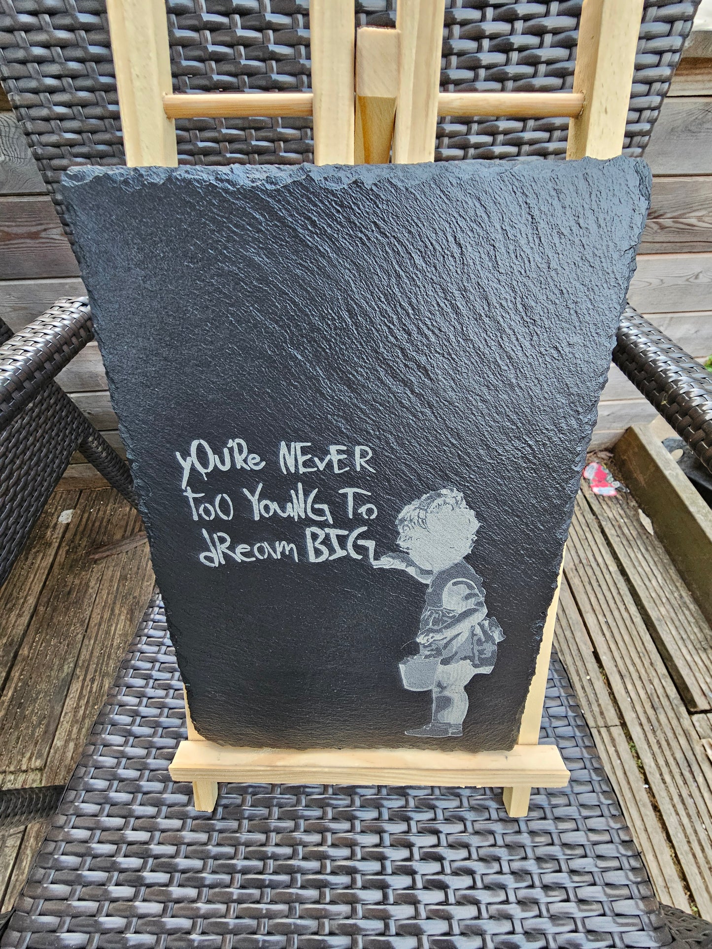 slate. You’re Never Too Young to Dream Big” – Laser Engraved Banksy