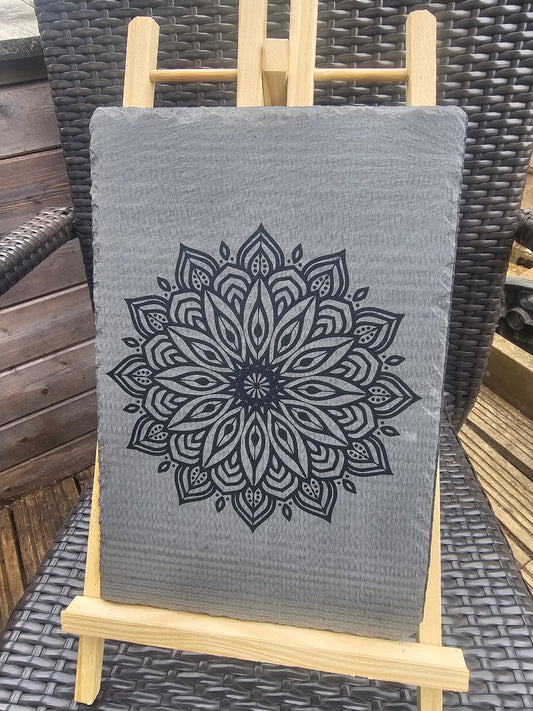 Slate Mandala Engraved Sign | Laser Etched Wall Art | Handmade Boho