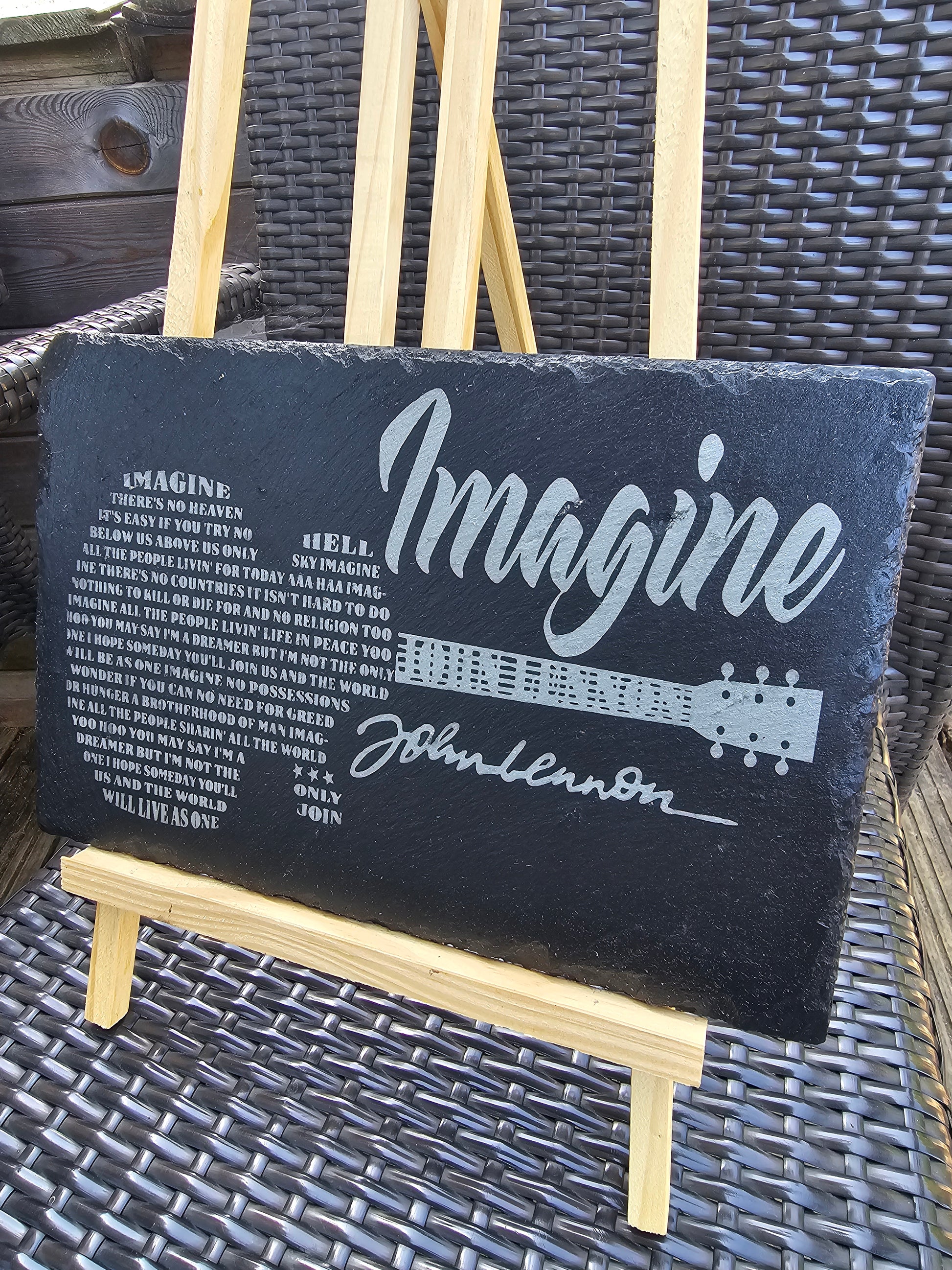 slate John Lennon “Imagine” Lyrics Sign – Laser Engraved Music Plaque,
