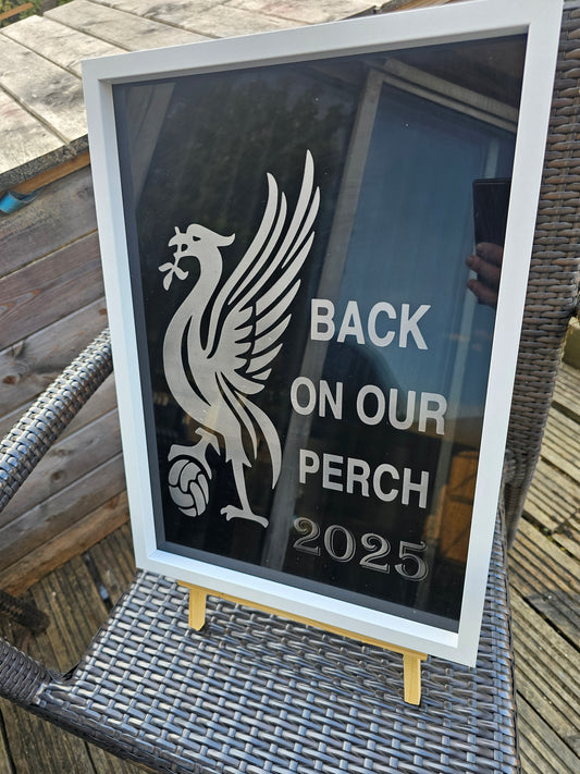 Painted Glass Liverpool FC “Back on Our Perch” 2025 Engraved Sign –