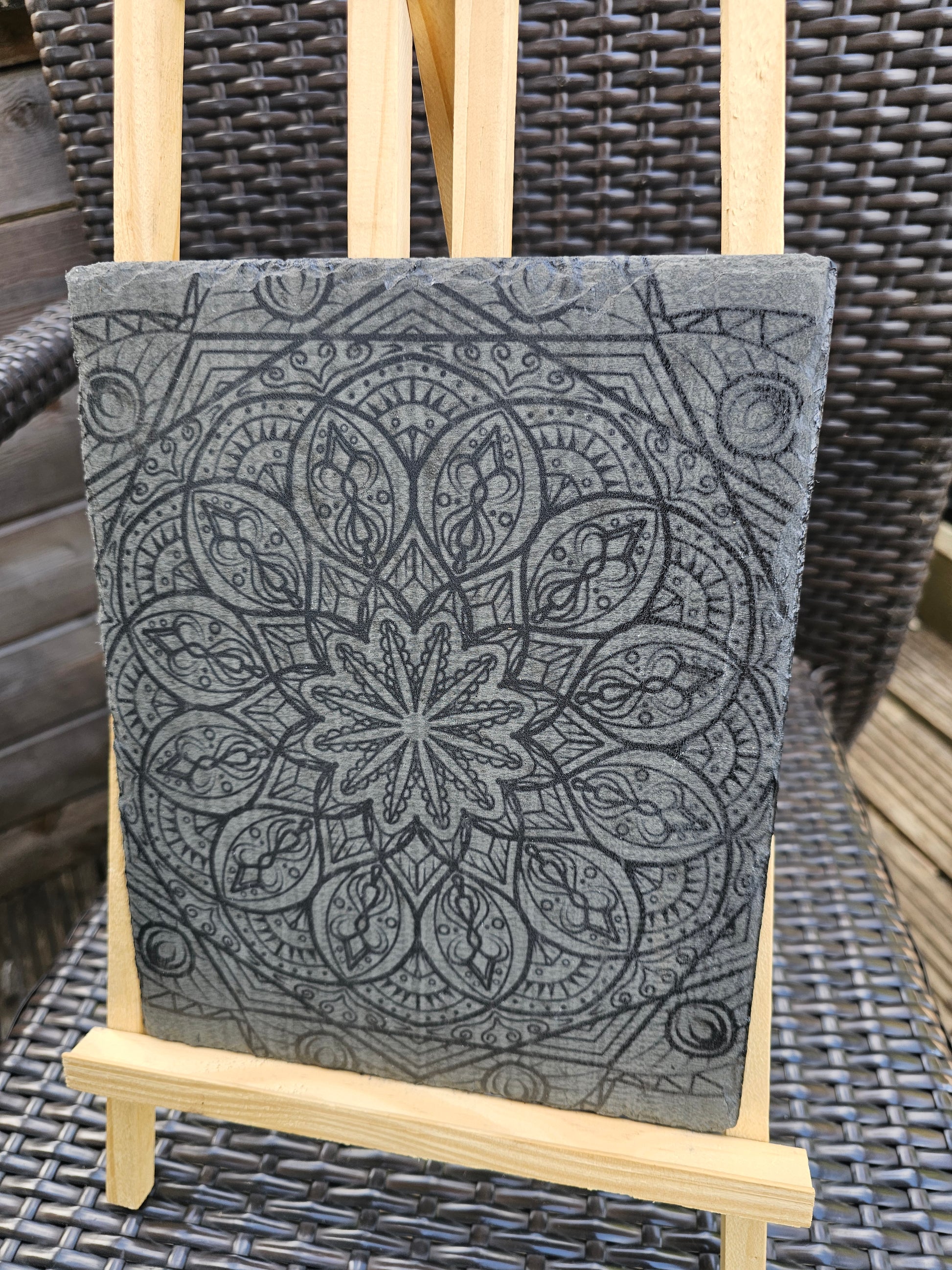 slate Full Mandala Engraved Slate Plaque | Intricate Laser Engraved