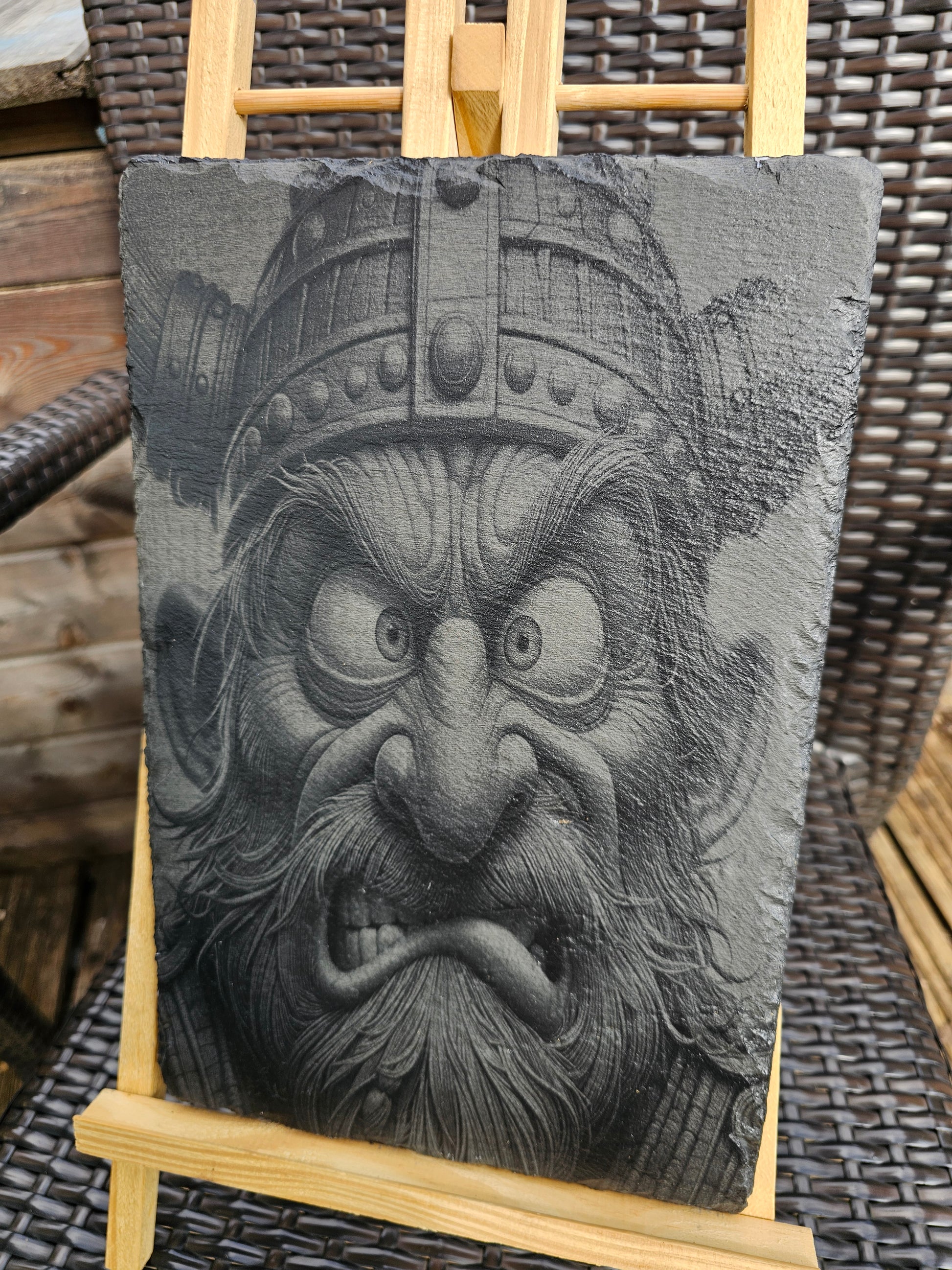 slate Viking Warrior Wall Art – Angry Viking Laser Engraved. Nordic