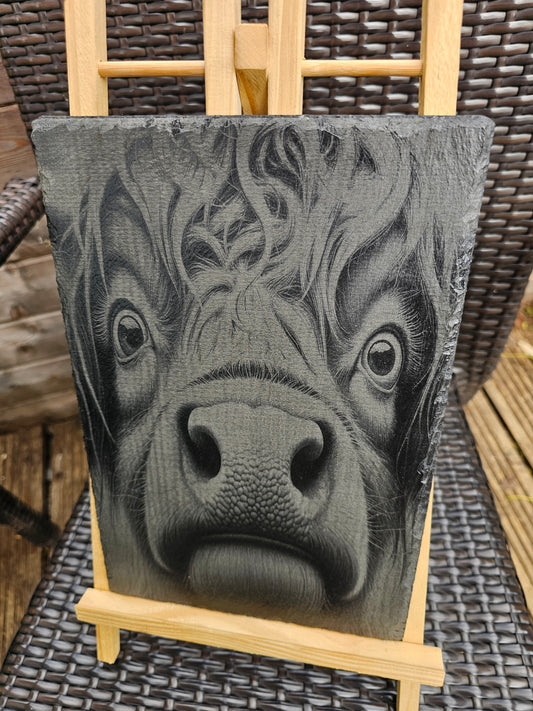 slate Highland Cow Wall Art – Laser Engraved Rustic Plaque