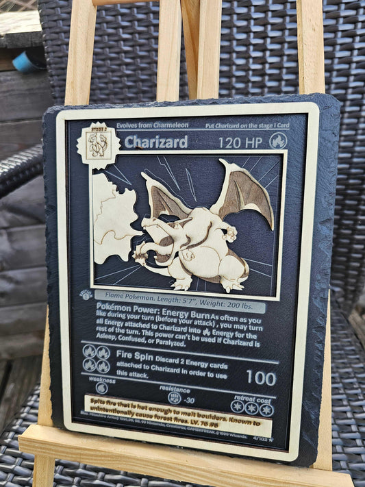 Charizard 3D Pokémon Slate Art – Laser Engraved Slate & Basswood