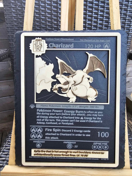 Charizard 3D Pokémon Slate Art – Laser Engraved Slate & Basswood
