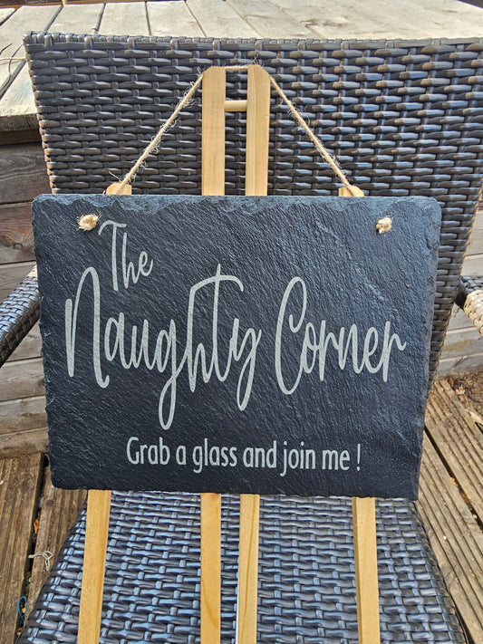 slate The Naughty Corner Sign – Laser Engraved 25x20cm Hanging Plaque