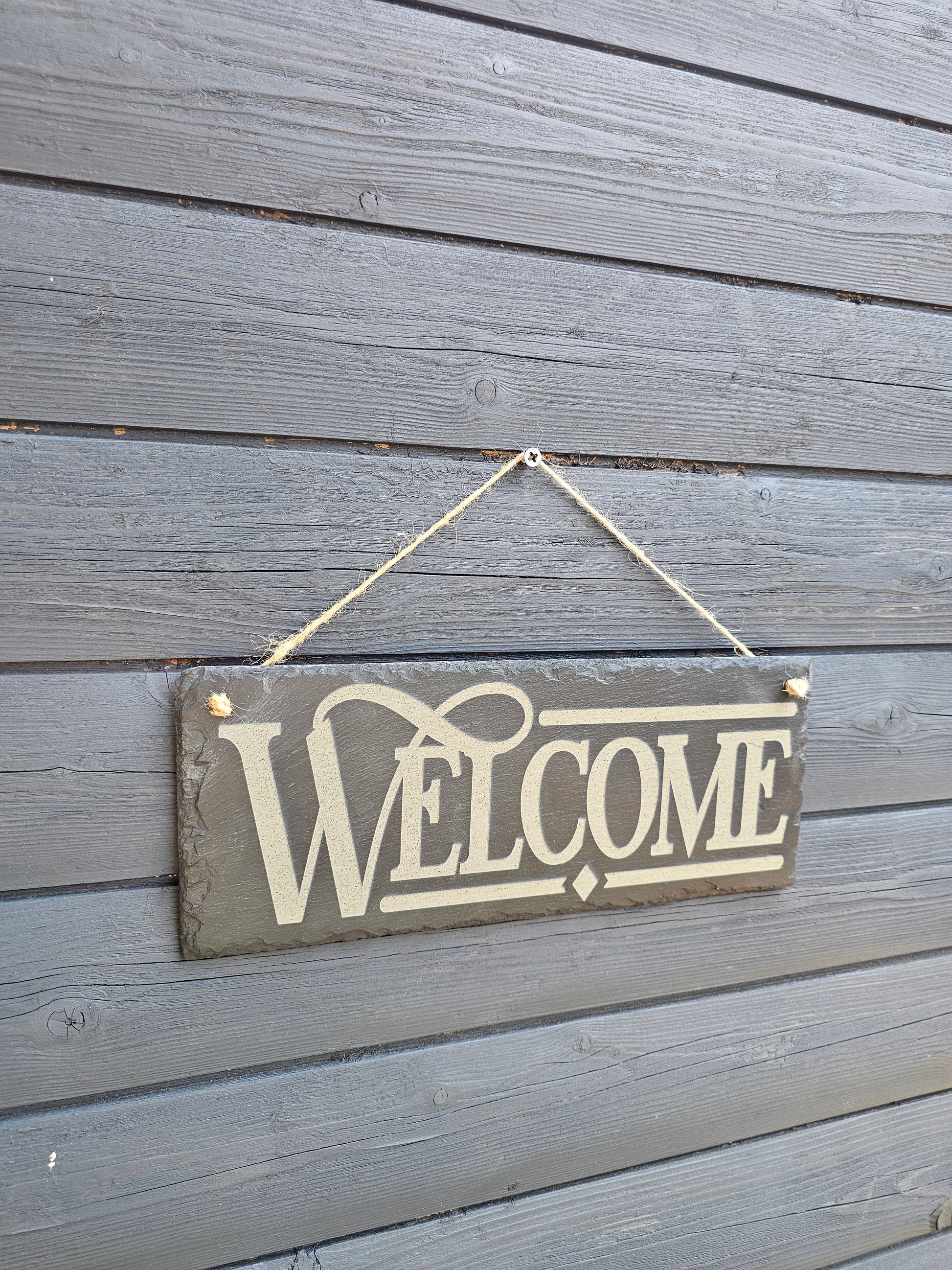 slate WELCOME Sign – Laser Engraved Hanging Plaque | Rustic Outdoor