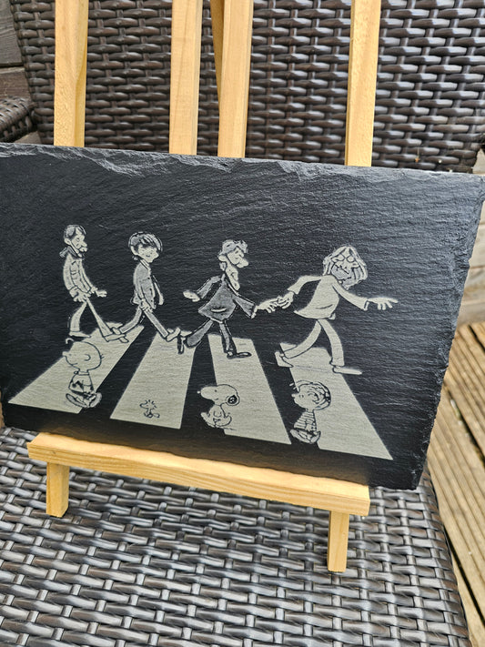 slate Beatles x Peanuts Abbey Road Parody Plaque – 30cm x 20cm –