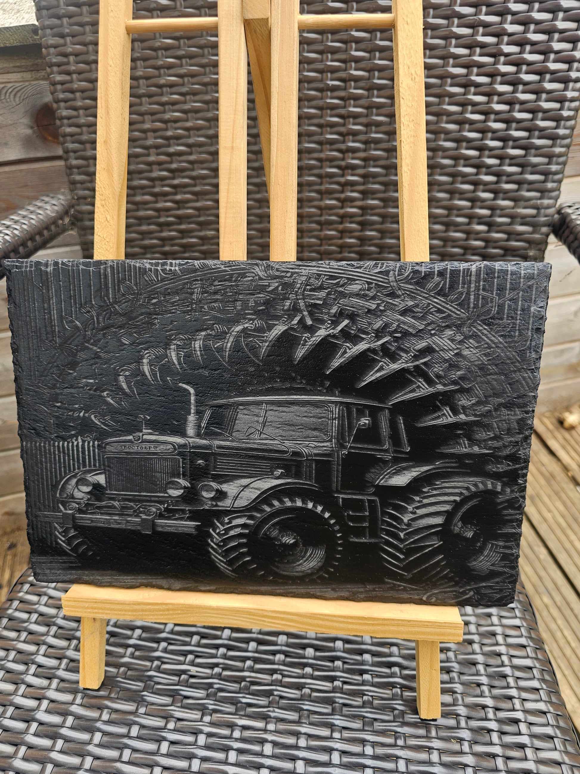 slate Laser Engraved Tractor Sign – Farm Life Wall Art – Rustic Black