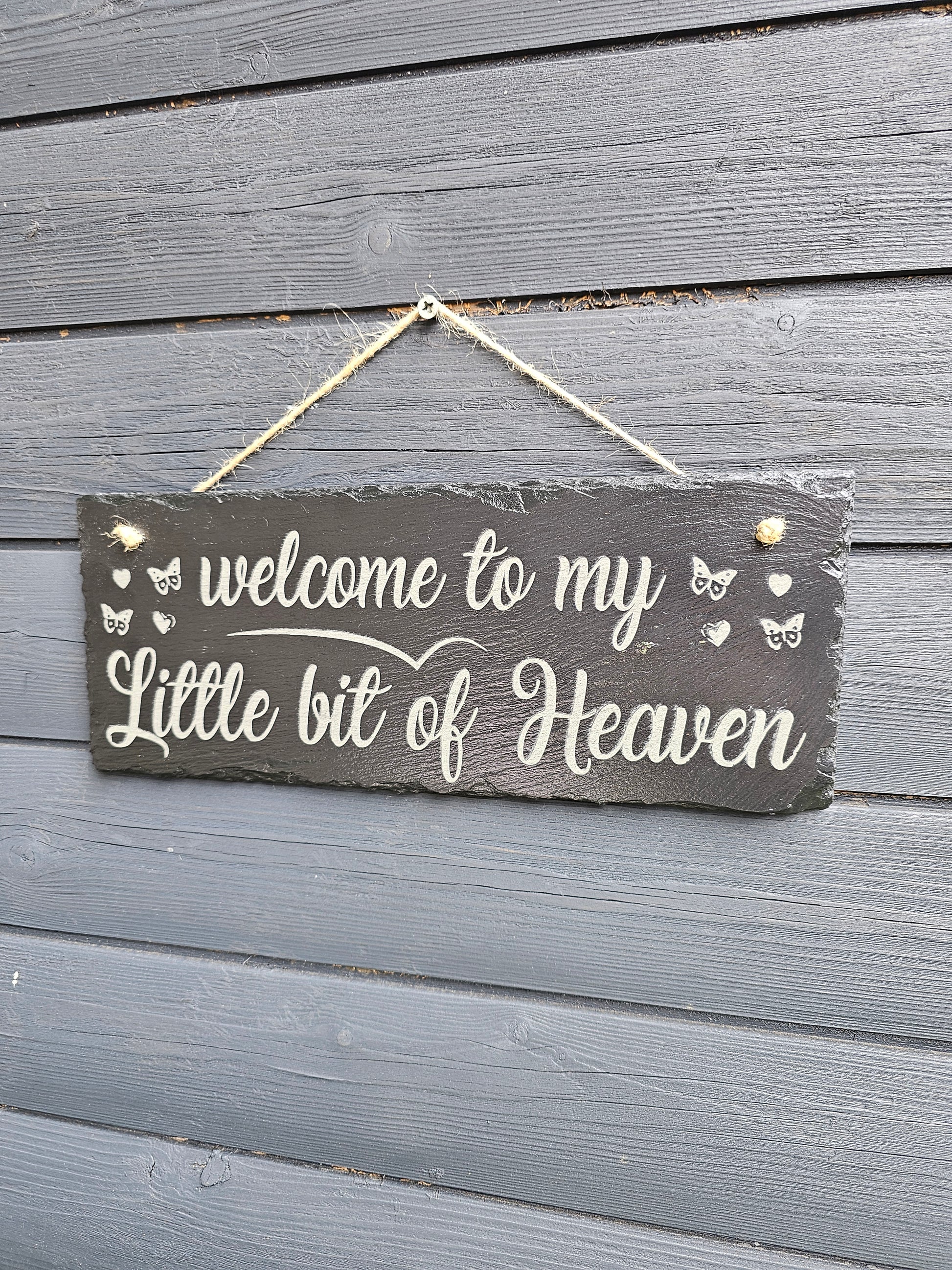 slate Welcome to My Little Bit of Heaven” Hanging Sign 30x12cm Rustic
