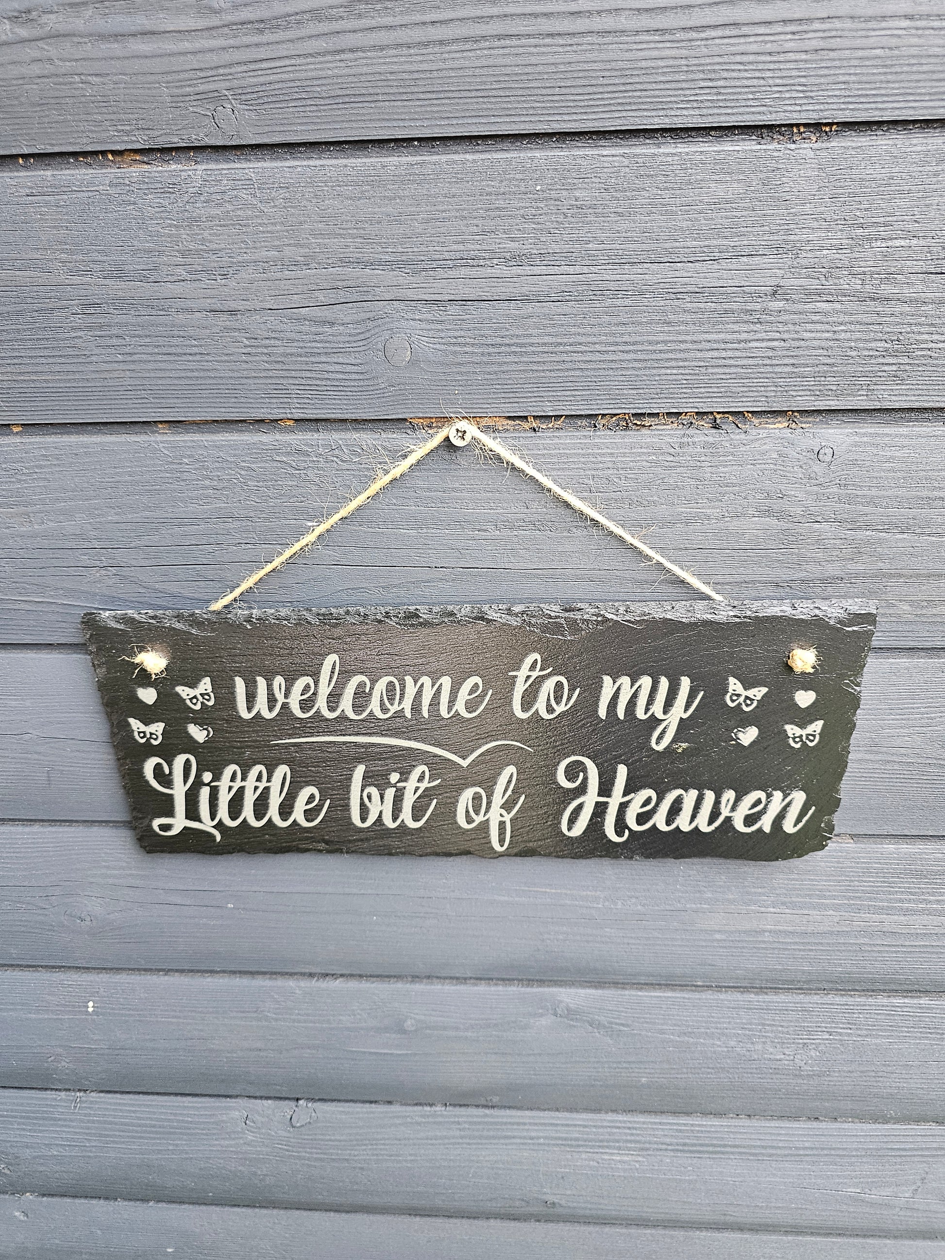 slate Welcome to My Little Bit of Heaven” Hanging Sign 30x12cm Rustic
