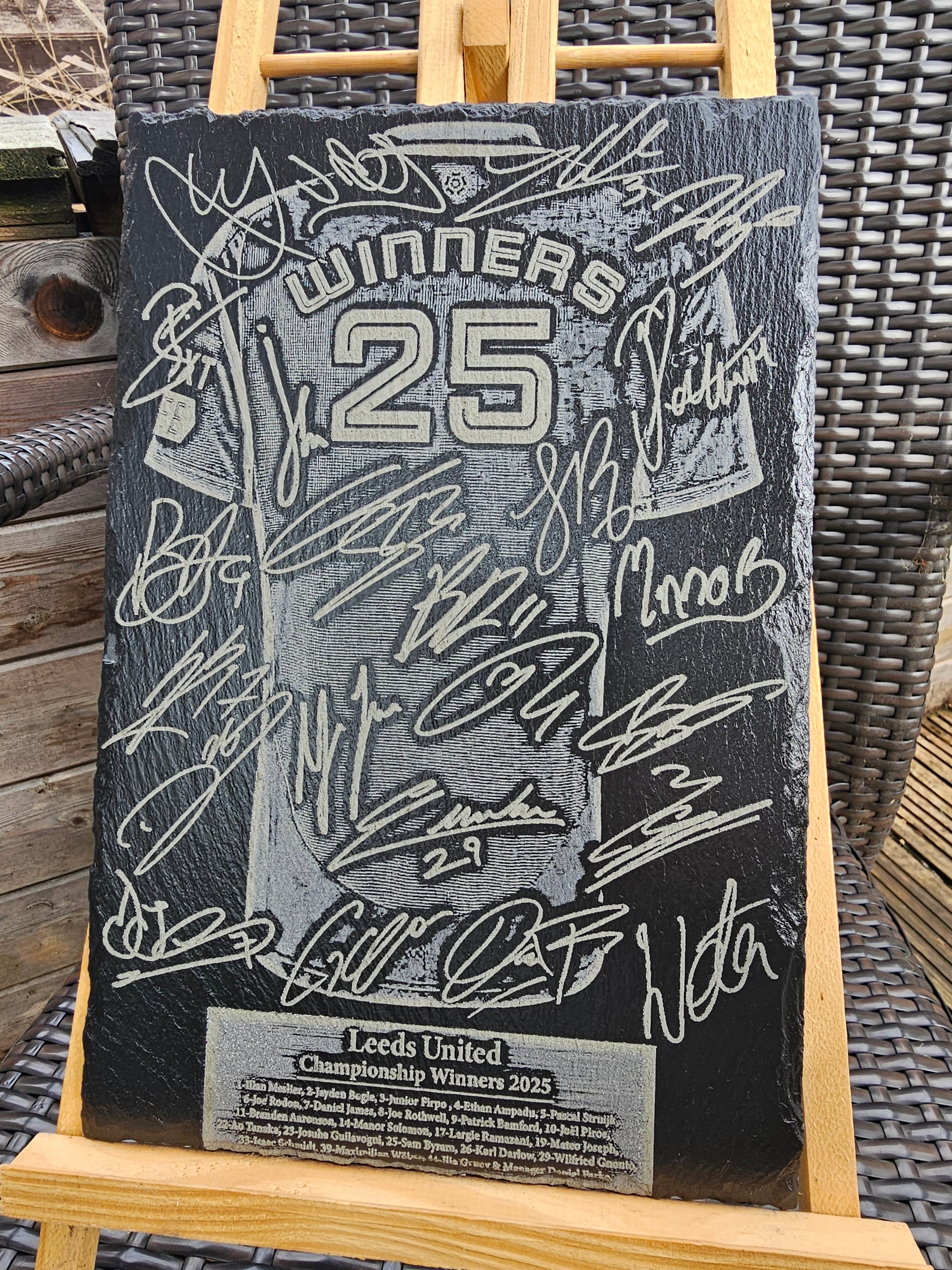 slate Leeds United Championship Winners 2025 Plaque | 30cm x 20cm