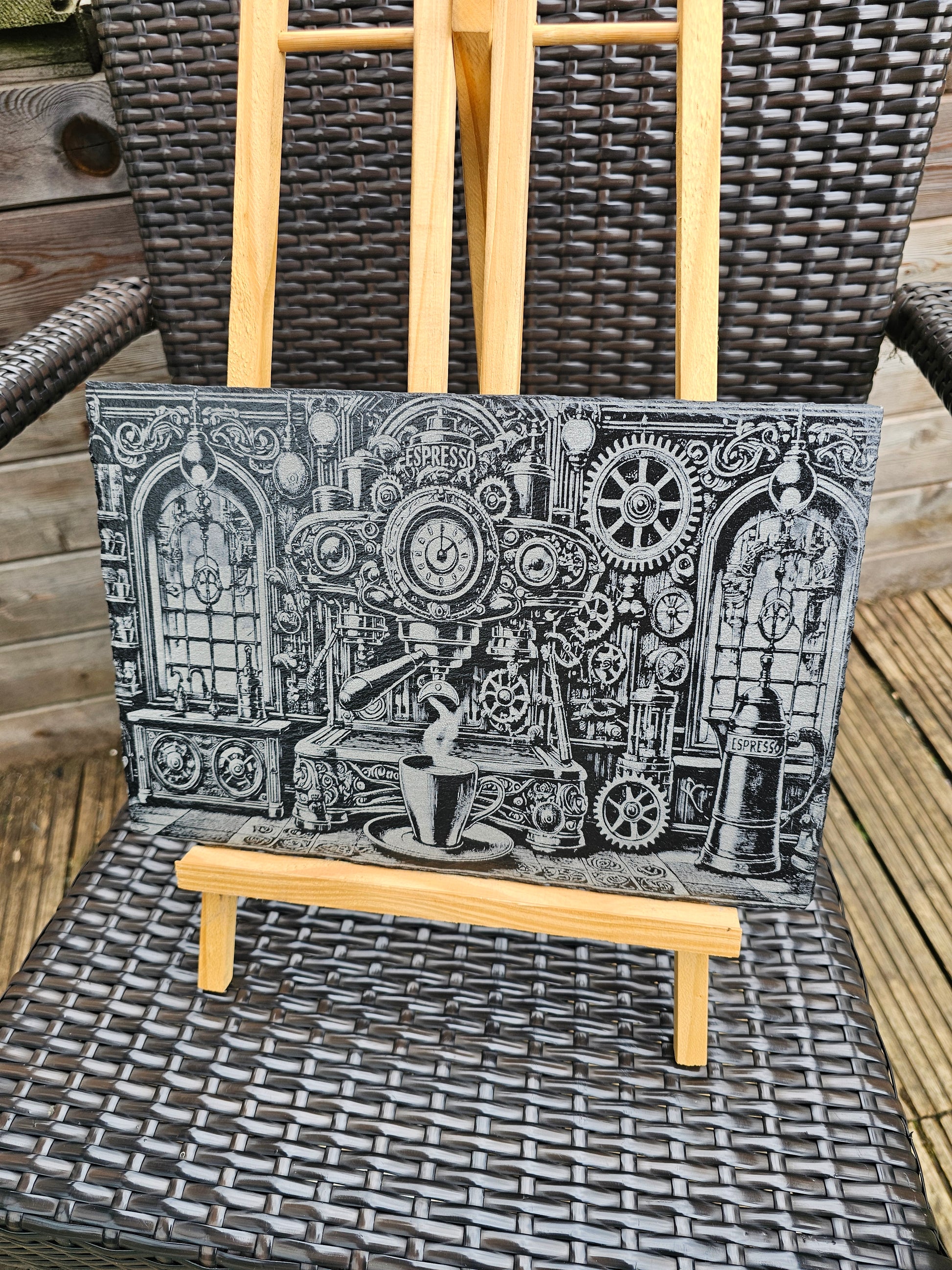 slate Steampunk Espresso Machine Slate Wall Art | Laser