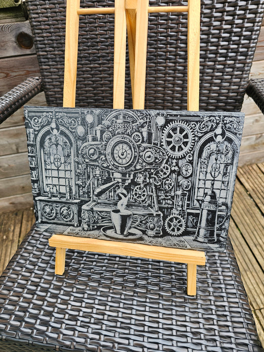 slate Steampunk Espresso Machine Slate Wall Art | Laser
