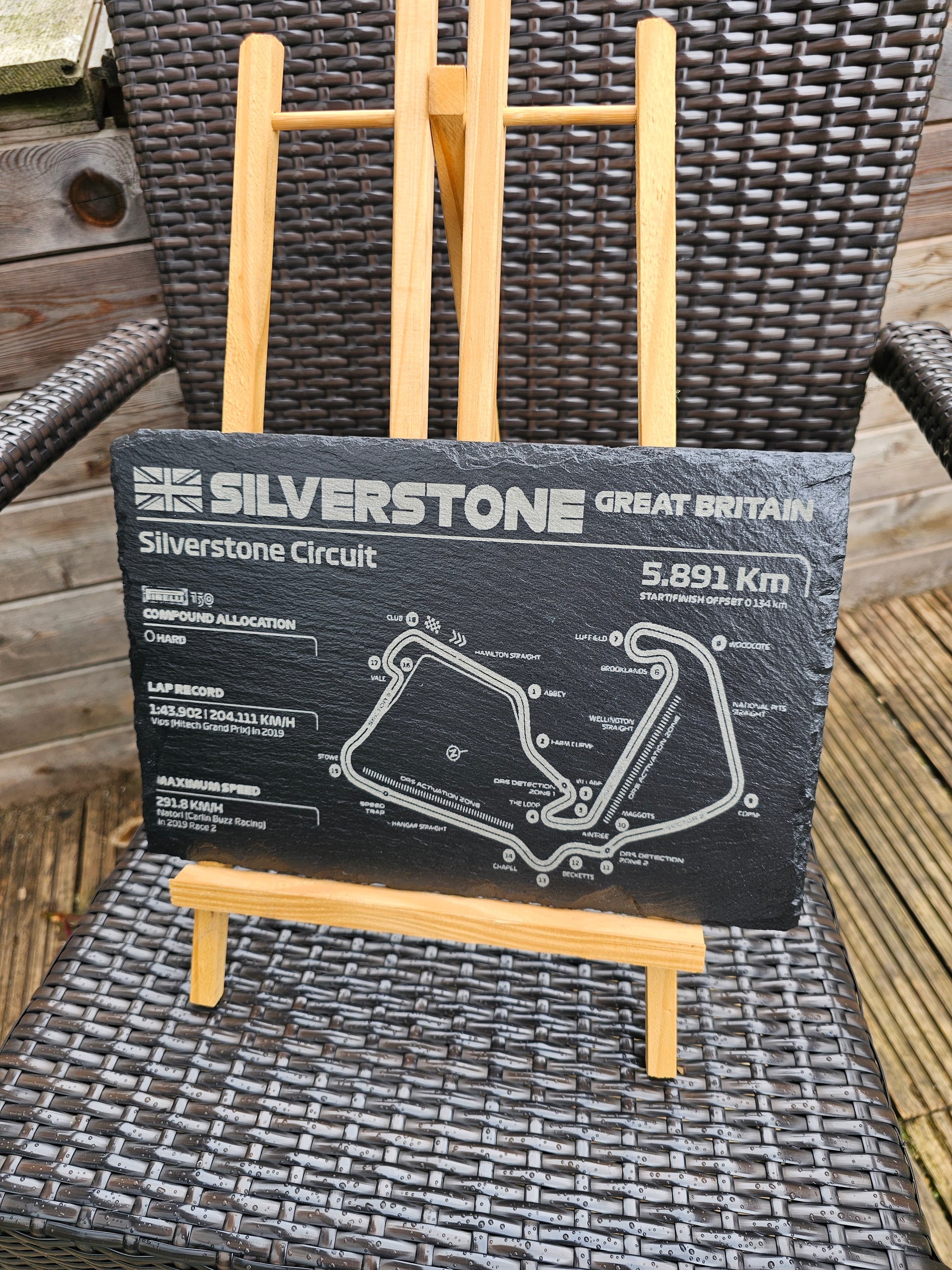 slate Silverstone Circuit Track Map Plaque 30cm x 20cm Laser Engraved
