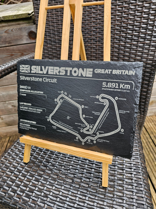 slate Silverstone Circuit Track Map Plaque 30cm x 20cm Laser Engraved