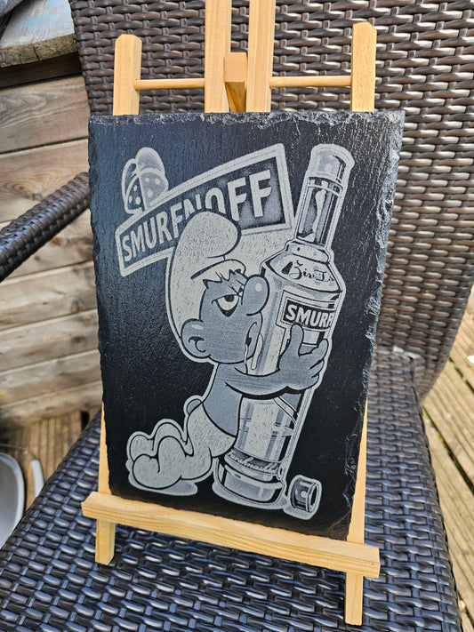slate funny smurenoff plaque | 30cm x 20cm | laser engraved smurf