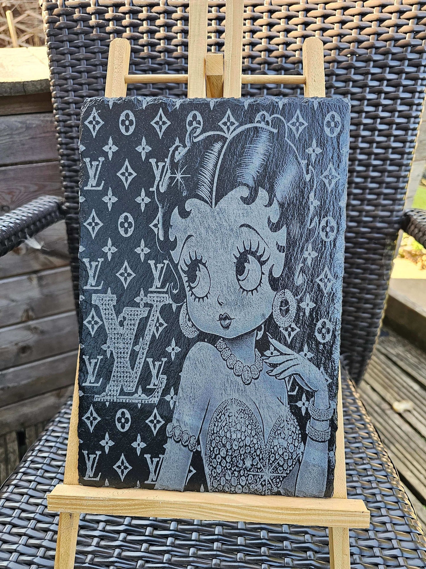 slate Betty boop luxury fashion plaque lv inspired laser engraved art