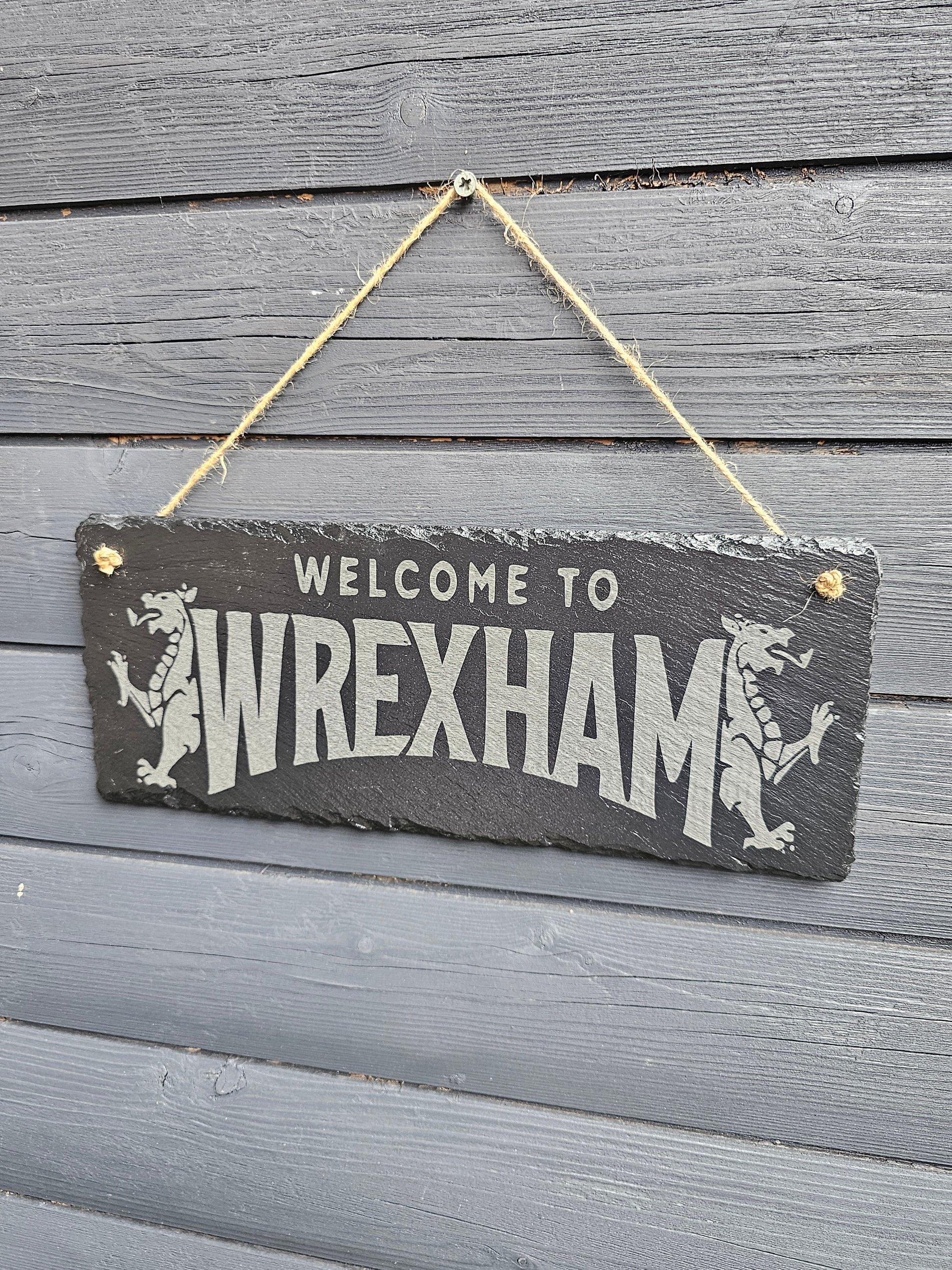 slate Welcome to Wrexham Laser Engraved Sign – 30cm x 12cm –