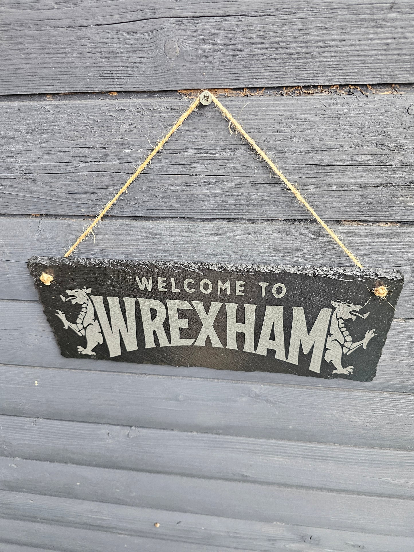 slate Welcome to Wrexham Laser Engraved Sign – 30cm x 12cm –