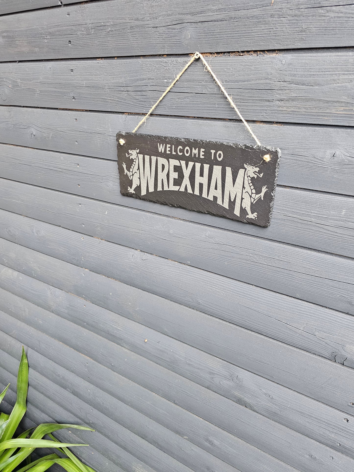 slate Welcome to Wrexham Laser Engraved Sign – 30cm x 12cm –