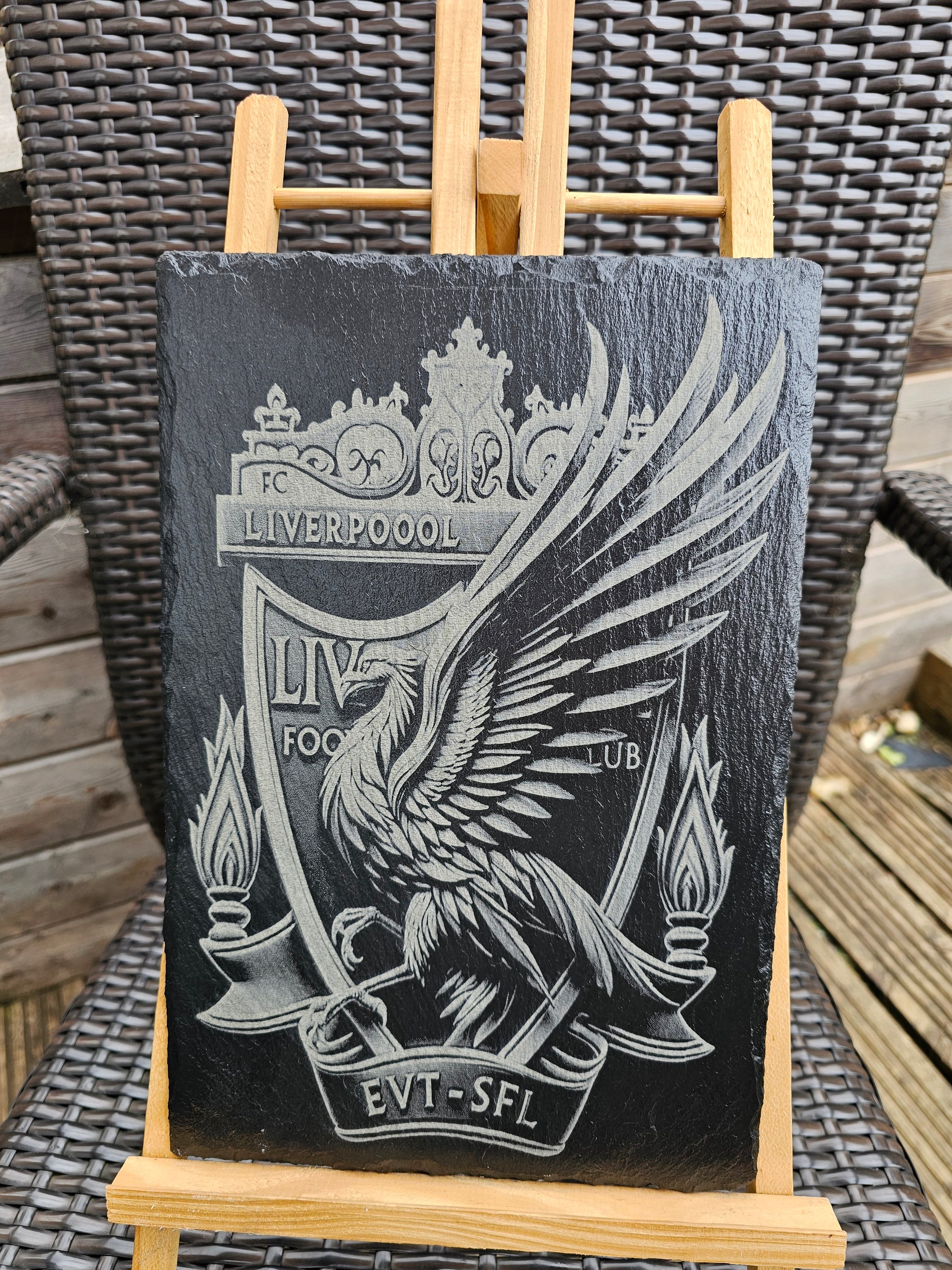 slate Liverpoool FC Crest with Liver Bird Laser Engraved Slate Plaque